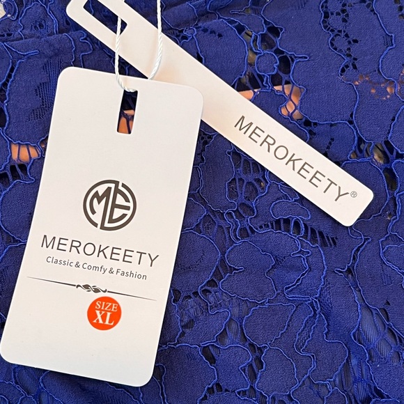 NWT l Beautiful Merokeety Vibrant Blue Lace Dress! XL - Picture 8 of 10